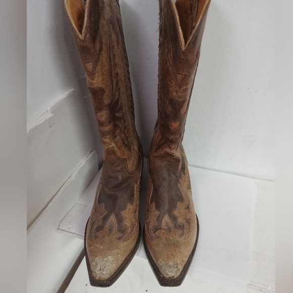 Herencia Cowgirl Boots Leather Size 7.5Tan & Brown Leather will NEED boot TIPS - Picture 2 of 12